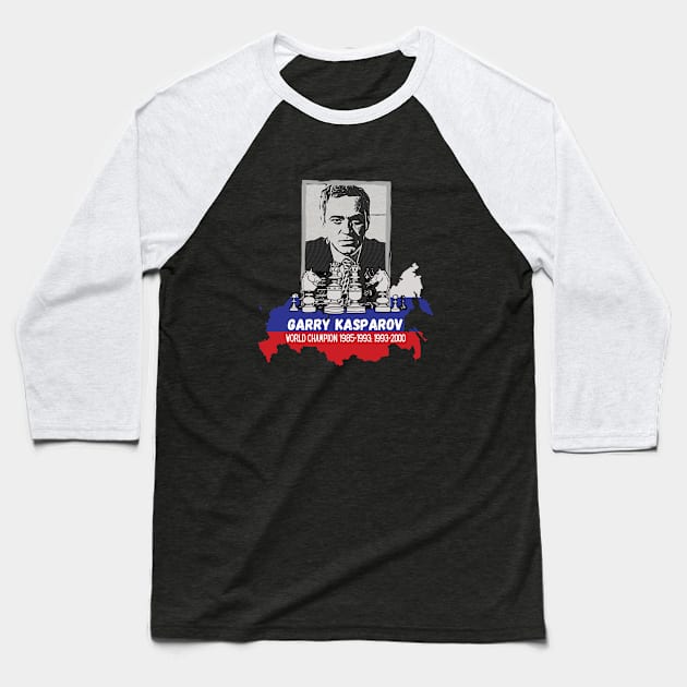 Garry Kasparov Chess Russian GM Baseball T-Shirt by Chessfluencer